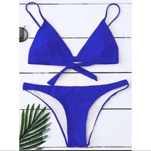 Zaful Padded Back Tied Bikini Pair - Blue S
